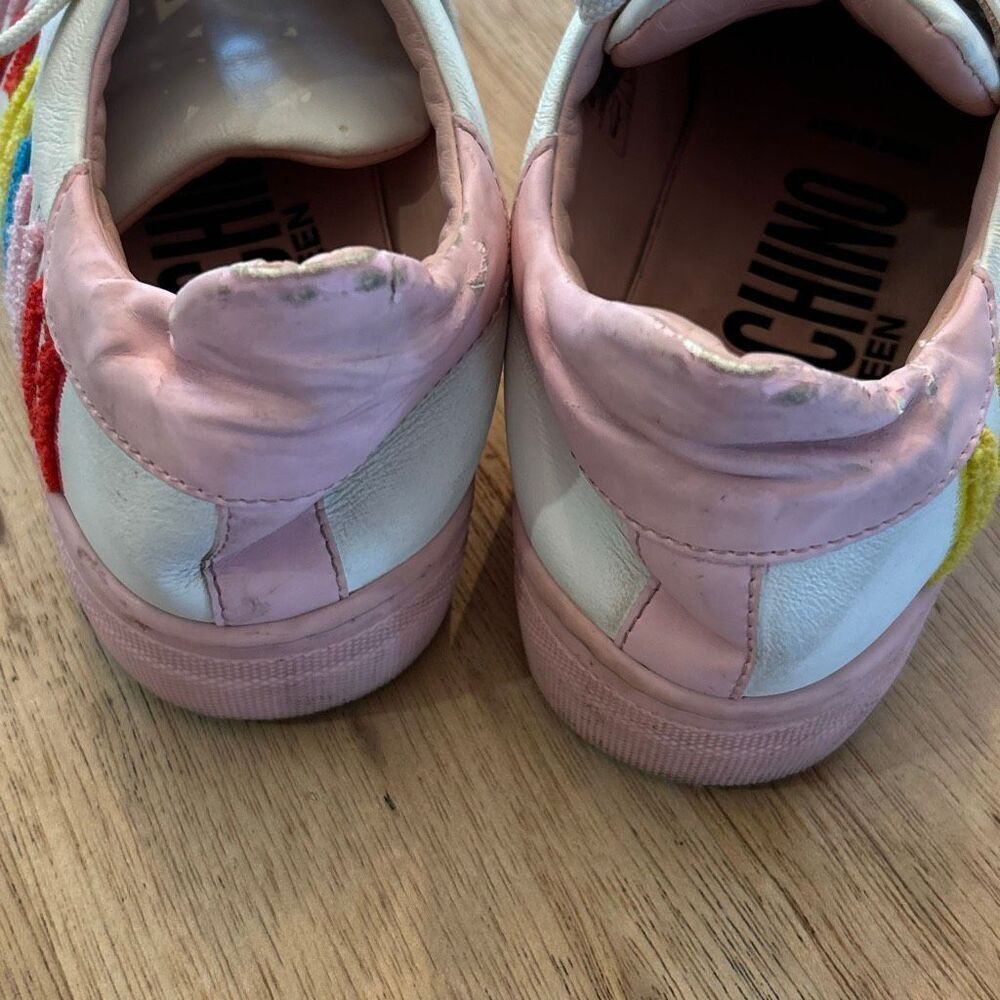 Moschino white pink colorful leather sneakers with tufted branding kids youth 5 - Picture 4 of 7